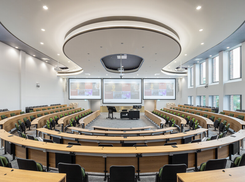 Internal picture of a lecture theatre in the Esther Simpson Building